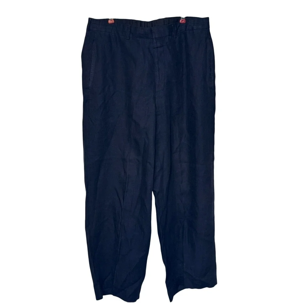 Ralph Lauren Purple Label Women's Pants 100% Wide Leg Elastic Waist Navy 32X29